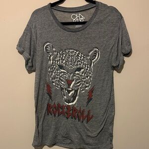 Cha Sor  Womens Gray Leopard Rock & Roll Tee size M